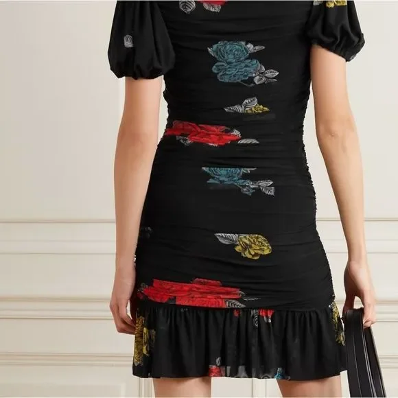 GANNI Ruched Floral print mesh jersey mini dress Size 38 GER - Picture 8 of 8